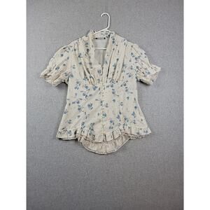 Scarlet Darkness Ivory Floral SS Victorian Gothic Button Up Blouse Womens Large